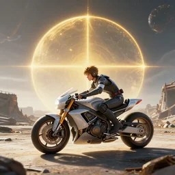 akira riding a futuristic motorcycle on an abandonment planet, high intricate details, rule of thirds, golden ratio, cinematic light, 8 k, octane render, anime style, graphic novel by fiona staples and dustin nguyen, art by beaststars and orange, peter elson, alan bean, studio ghibli, makoto shinkai