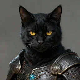 head and shoulders portrait of a warrior, tabaxi, black cat, male, breastplate, magical, high fantasy, d & d, by donato giancola, face details, extremely detailed, digital illustration