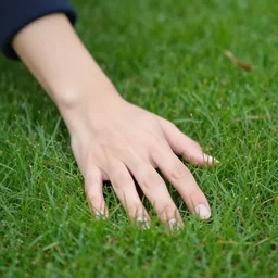 photo of a person reaching over and touching grass with their hands, 4 k, ultra hd, realistic, professional