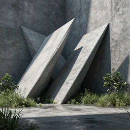 industrial design, overgrown, sharp angles, shadows, wet concrete hyperrealism photorealistic photography hyper real resolution cinematic, Beautiful, Vray, Octane Render