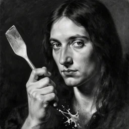 highly detailed black and white oil painting, portrait, hand gesture, beautiful, dark, masterpiece, art by durero, riccardo federici, james jean, craig mullins, illustration, draw, spatula, splash