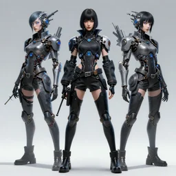a full body beautiful woman wearing a cyberpunk outfit by karol bak, ayami kojima, artgerm, sakimichan, hr giger, blue eyes, weapons, electronics, high tech, concept art, fantasy