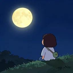 moonlit night sky cartoon handrawn animation style