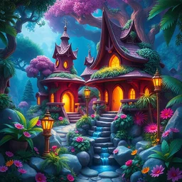 photo of jungle whimsical fairy wonderland vibrant colors candyland wonderland by artgerm and greg rutkowski and magali villeneuv art beeple, by thomas kinkade hearstone league of legends dofus
