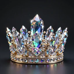 Crown of the technological gods containing iridescent crystals, photographic award winning render