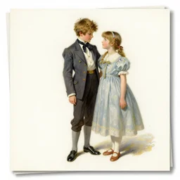 beautiful digital oil vintage greeting card of a Valentine boy and girl by Arthur Hughes