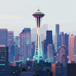 a beautiful, sharp focus, and immaculate overcast futuristic isometric seattle cityscape. vaporwave ombre rendering. outrun style. trending on artstation. recommended for you behance. by chris moore. by edward hopper. beeple colors. ambient occlusion. digital matte painting. metropolis filmic. gotham city.