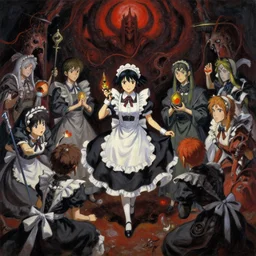 baroque oil painting of anime key visual environment concept art of anime maid girl cult summoning gathering sacrifice, brutalist, dark fantasy, rule of thirds, fake hidden detail, trending on pixiv fanbox, acrylic palette knife and brush, style of makoto shinkai studio ghibli genshin impact jamie wyeth james gilleard greg rutkowski