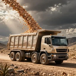 a dumptruck filling a bowl of cereal