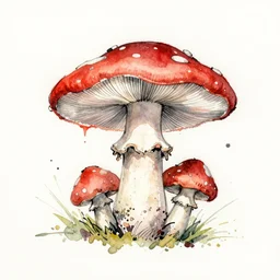 loose drawing by jean - baptiste monge water color on white paper watercolor sketch mushroom hard edges, pencil lines, drips, runs, spatter, details. red chrome. jean - baptiste monge!!!!!