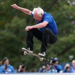 photo of bernie sanders doing a kickflip