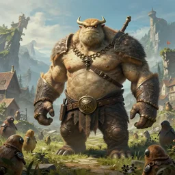 highly detailed elden ring portrait photo of a huge muscular humanoid diglett prometheus engineer in a scenic village of even more digletts, hyperrealistic illustration by william didier - pouget
