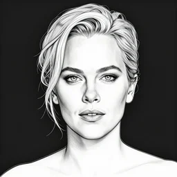 charlize theron, head and shoulders portrait, extremely detailed masterpiece, one single continues line.