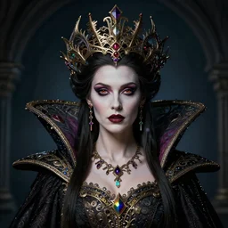 portrait of the queen of the night, intricate design, concept art, octane rendering, deviantart, cinematic, key art, hyperrealism, rainbow accents, portrait photography, nikon 3. 5 mm, photography by greg rutkowski