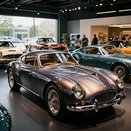 shiny retro futuristic vintage cars in showroom, atmospheric lighting, painted, intricate, volumetric lighting, beautiful, daytime, sunny weather, slight overcast, sharp focus, deep colours, ultra detailed, by leesha hannigan, ross tran, thierry doizon, kai carpenter, ignacio fernandez rios