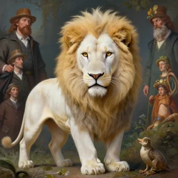 hyper realistic albino male furry anthro lion, magical, painted by james gurney, norman rockwell, tom bagshaw, mucha, gaston bussiere, craig mullins, j. c. leyendecker 8 k
