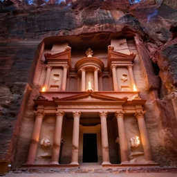 epic low angle matte painting looking up at the lost palace of petra with white flames illuminating the ruins of forgotten souls, by WLOP, atmospheric, low angle, mysterious, cinematic, cosmic, stunning, grorgeous, cgsociety, intricate, ultra detailed, featured on artstation
