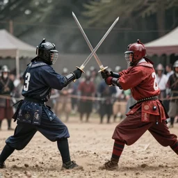 photo of warriors fight in a sword duell, 8k