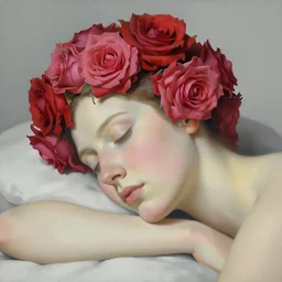 twisted head, head made of roses, portrait by jenny saville, calm, serenity, relaxation, chill