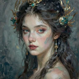 portrait of an impossibly beautiful sea goddess, graceful, esoteric, muted colors, head in focus, high fantasy art, ocean nature and sea aesthetics, ornamental, intricate details, elegant, highly detailed, hyperrealistic painting, artstation, concept art, painterly, sharp focus, illustration, art by emilia elfe