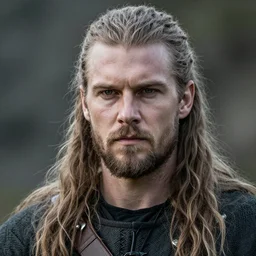 realistic photo of a handsome viking man with long hair, highly detailed, portrait, close - up,