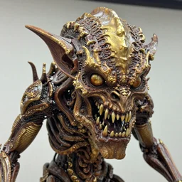 photo taken of an epic intricate, ultra detailed, super realistic sculpture of a nightmarish creature created by weta workshop, zoomed in shots, photorealistic, sharp focus, white wall coloured workshop, f 0. 4, face centred, golden ratio, golden hour