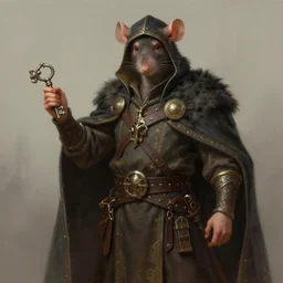 a detailed portrait of a rat guardian holding a key, by justin gerard and greg rutkowski, digital art, realistic painting, very detailed, fantasy, character design, dnd, trending on artstation