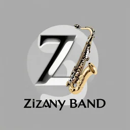 the logo of zizany brass band, french brass band, minimalist, trumpet, saxophone