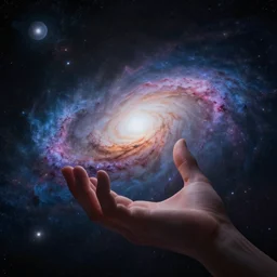 hands of the universe crafting the milky way, cosmic art, sci fi, nebula, solar system