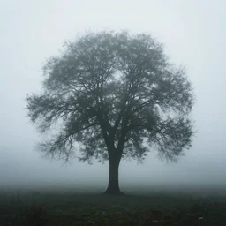 lonely tree, lone tree, single tree, surreal, mindscape, dreamscape, magical tree, sad, lonely, mist, fog, smog, light dispersion