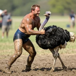 guy fieri high mud wrestling an ostrich