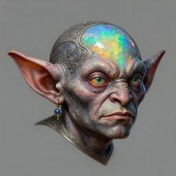 anthropomorphic d 2 0 goblin head in opal darkiron mr. bean rainbow meme head, intricate, elegant, highly detailed goblin, digital painting, artstation, concept art, sharp focus, illustration, art by artgerm, bob eggleton, michael whelan, stephen hickman, richard corben, wayne barlowe, greg rutkowski, alphonse mucha, 8 k