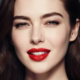 A beautiful stunning portrait of a woman with thick red lips, she winks at the camera by Armstrong, Rolf Seed=1064516654