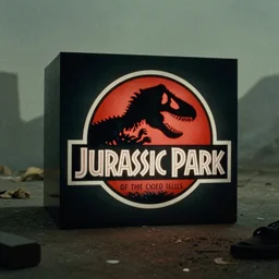 a very dull still from jurassic park ( 1 9 9 3 ) of a close encounters of the third kind ( 1 9 7 7 ) cube.