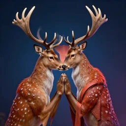 anthropomorphic deer praying to the deer god, digital art, very coherent symmetrical artwork, cinematic, hyper realism, high detail, octane render, unreal engine, 8 k, vibrant colors, smooth gradients, high contrast