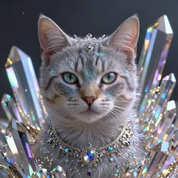 spectral aesthetic cat surrounded by crystal, elegant, intricate detail, ombient occlusion, refraction, light particles, prism effect, post processing, 8k render, aspects of fantasy - - - n 4 - i - S