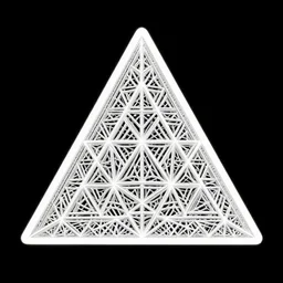 an abstract white triangle filled with geometric patterns on a black background