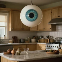 my kitchen. with a floating human eye. craiglist photo, movie still