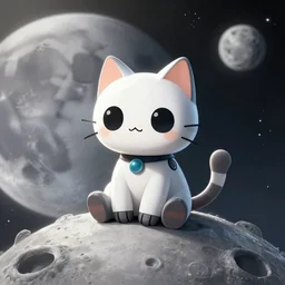 cute little robotcat sitting on the moon, fantasy, concept art, artstation, tyler edlin, feng zhu, jorge jacinto, thomas karpi