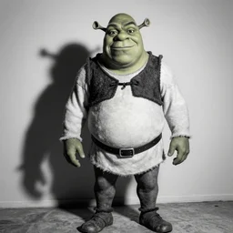 buff shrek posing for a photoshot, monochrome, strong shadows, giga chad