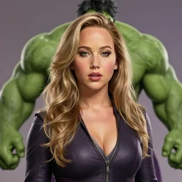 a beautiful rendering of Jennifer Lawrence as the Hulk by nick Silva, trending on artstation, instagram