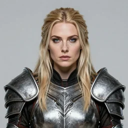 masterpiece head-on symmetrical centered portrait, Elisha Cuthbert as a Warcraft warrior, wearing steel plate armour over chest, blonde hair, masterpiece fractal art nouveau background, gothic, victorian, elegant, distant, Pre raphaelite art style, in the style of Edgar Maxence and Ross Tran and Gustave Doré and Mucha, 8k