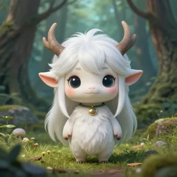a highly detailed portrait of a adorable fantasy creature with white hair in a fantasy forest concept art