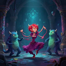 monsters dancing in a dungeon, digital art