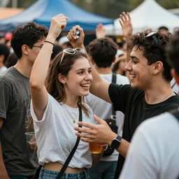 young people having a good time at a festival. Very detailed Foto.