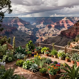 backyard garden, in the valley of the wind. Digital art, big scale. Canyons