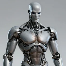 terminator robot gigachad, handsome, upper body, grey and silver, muscular, hairy torso, fantasy, intricate, muscular, elegant, highly detailed, digital painting, artstation, concept art, smooth, sharp focus, illustration, art by gaston bussiere and alphonse mucha, black and white
