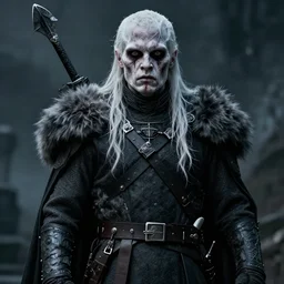 a horrific portrait of a white walker from game of thrones.