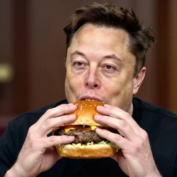 elon musk eating a comedically large burger