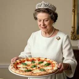 a historical photo of queen margherita of italy beaing served a pizza margherita by young sophia loren, smooth lighting, exquisit detail, masterpiece, timeless, photography by letizia battaglia